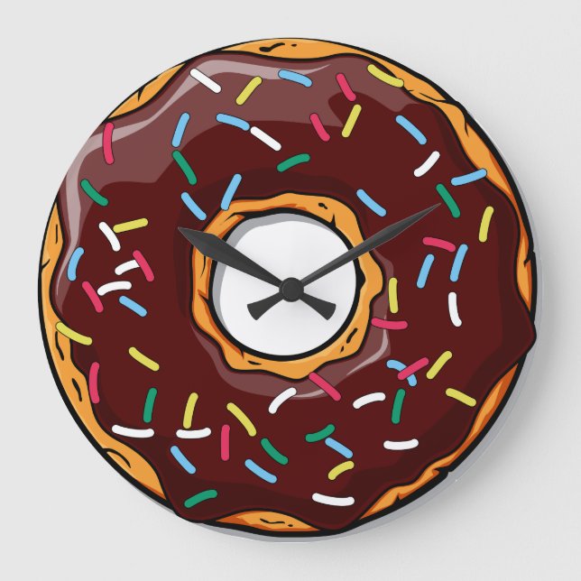 Chocolare Glazed Dounut med Sprinkles Stor Klocka (Framsida)