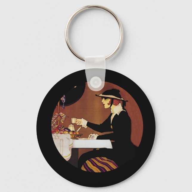 Chocolat Amatller Girl Drinking Cocoa Nyckelring (Framsida)