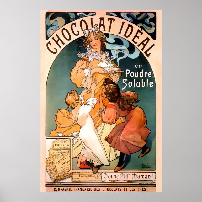 Chocolat Ideal 1897 POSTER UTSKRIFT Alphonse Mucha (Framsidan)