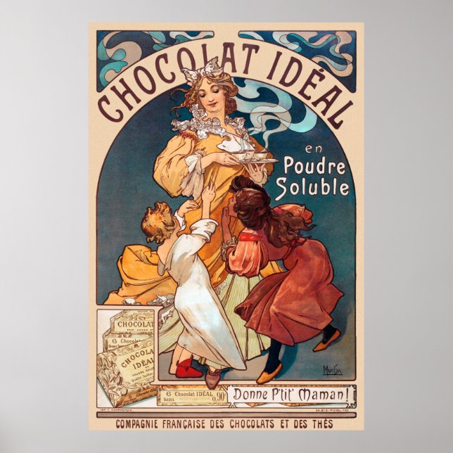 Chocolat idéal Frankrike Art nouveau Vintage Wall  Poster (Framsidan)