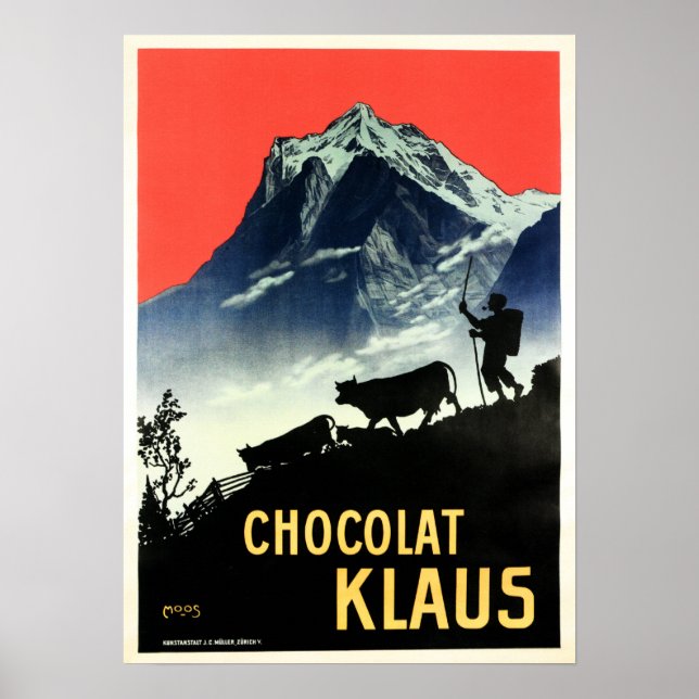 CHOCOLAT KLAUS Swiss Chocolate Drink Advertisement Poster (Framsidan)