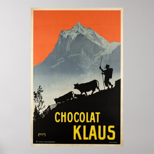 Chocolat Klaus,Swiss Vintage Advertising Poster (Framsidan)