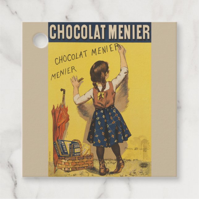 Chocolat Menier Little Girl Wall Writing Gåvor Etiketter (Framsida)