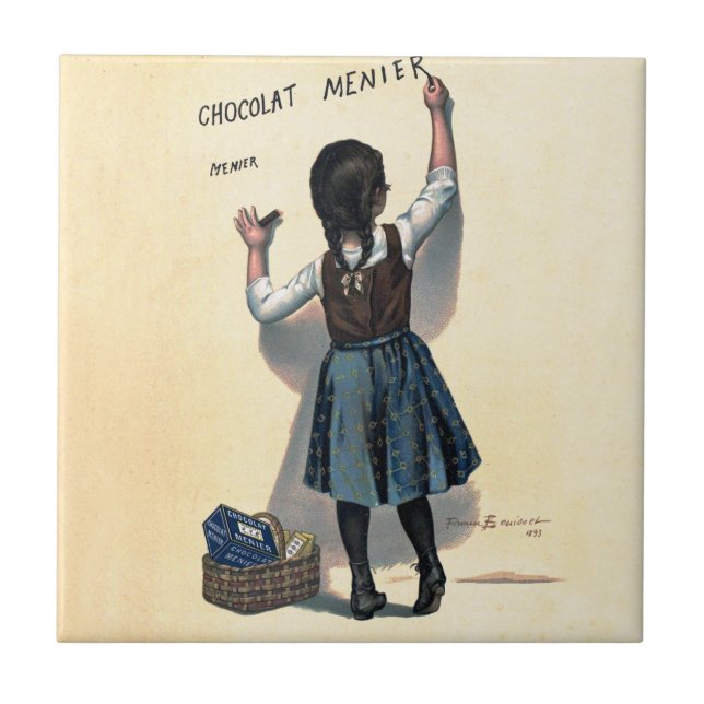 Chocolat Menier Little Girl Wall Writing Kakelplatta (Framsidan)