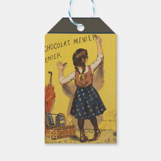 Chocolat Menier Little Girl Wall Writing Presentetikett (Framsidan)