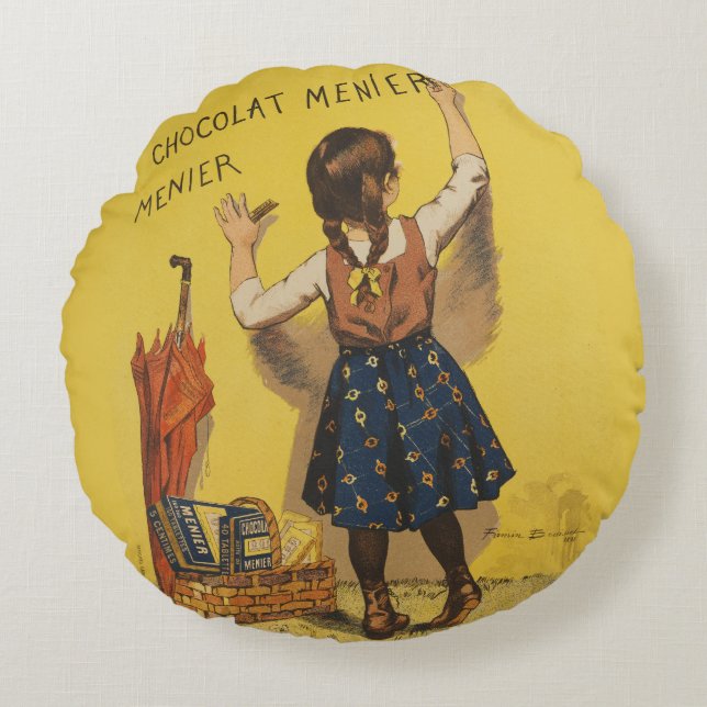 Chocolat Menier Little Girl Wall Writing Rund Kudde (Framsidan)