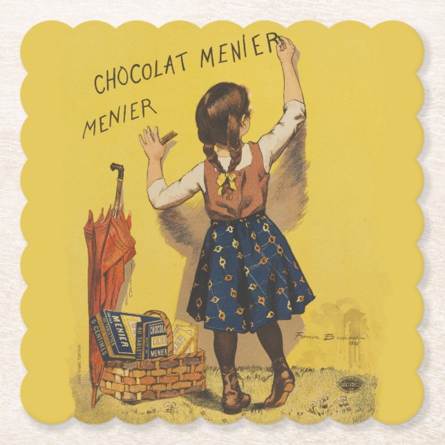 Chocolat Menier Little Girl Wall Writing Underlägg Papper (Framsida)