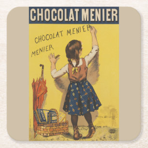 Chocolat Menier Little Girl Wall Writing Underlägg Papper Kvadrat