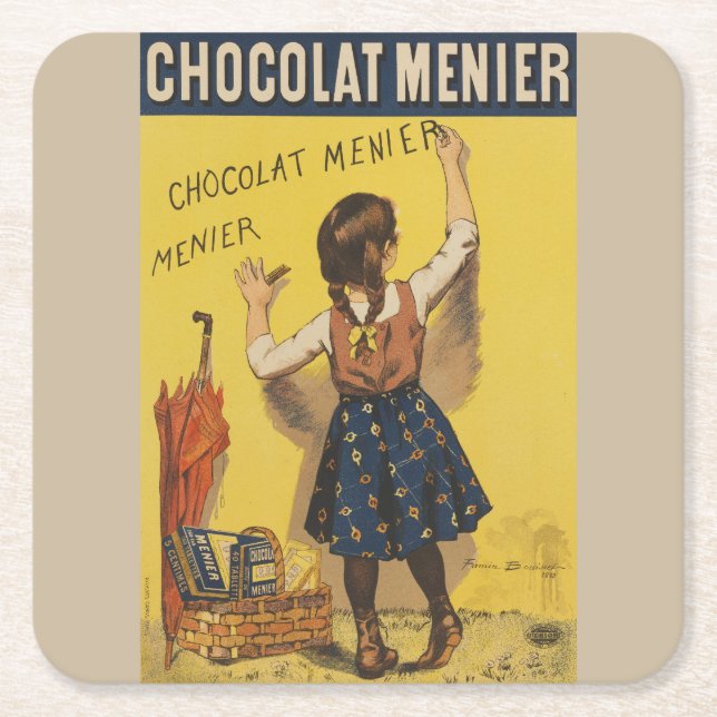Chocolat Menier Little Girl Wall Writing Underlägg Papper Kvadrat (Framsidan)