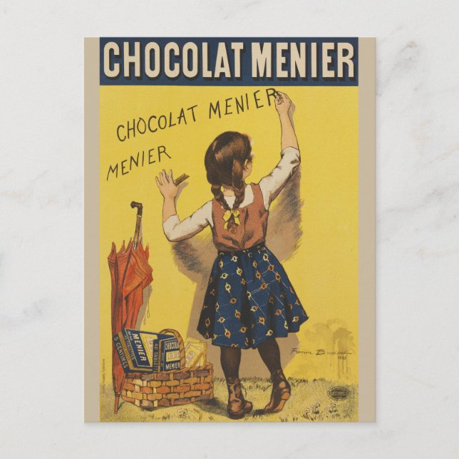 Chocolat Menier Little Girl Wall Writing Vykort (Framsida)
