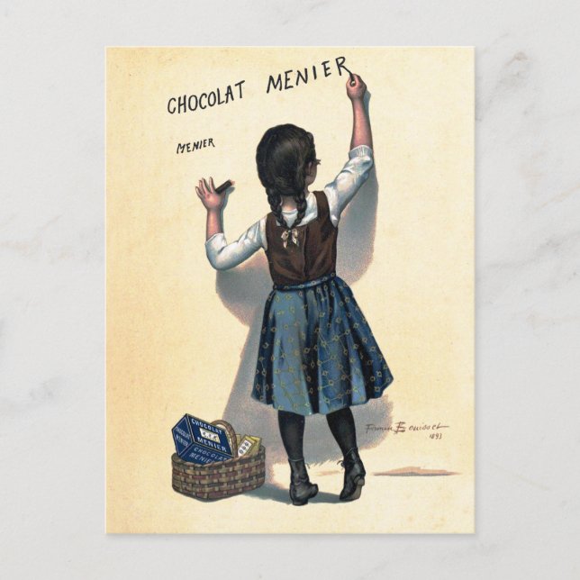 Chocolat Menier Little Girl Wall Writing Vykort (Framsida)