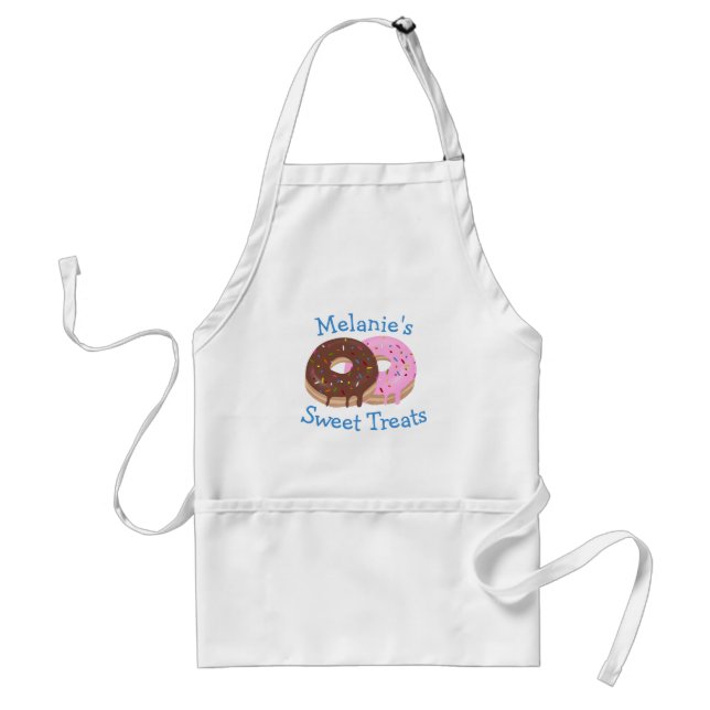 Chocolat och Rosa Sprinkled Donuts Namn i bageri Förkläde (Framsidan)