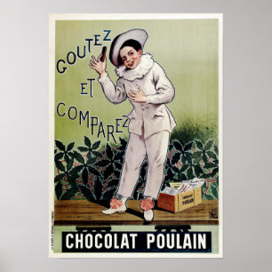 CHOCOLAT POULAIN Mjölk Chocolate Pub Old Fransk Poster