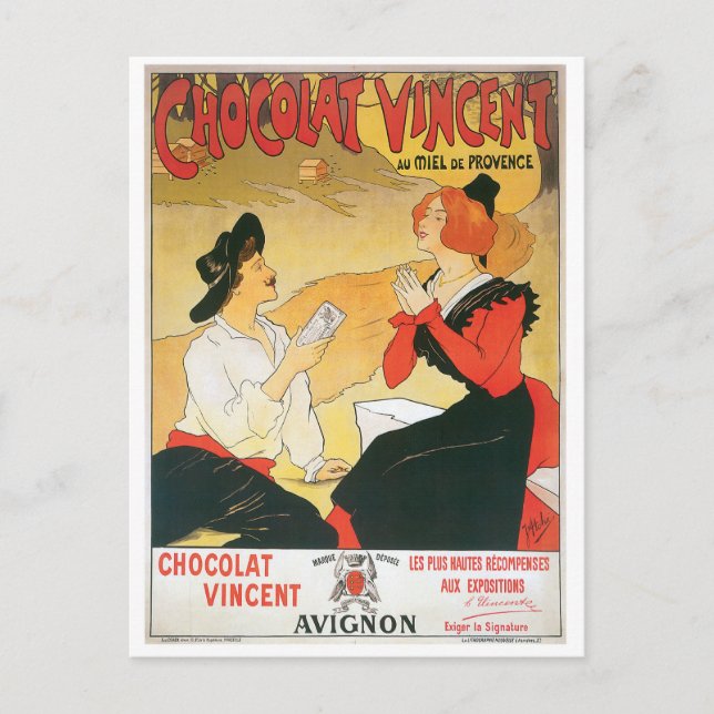 Chocolat Vincent Vintage Food Ad Art Vykort (Framsida)