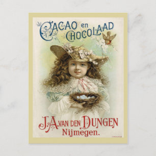 Chocolate Ad med Little Girl och Birds Nest Vykort