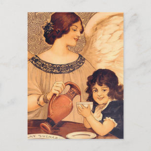 Chocolate Angel Fransk Antik Inbjudan Vykort