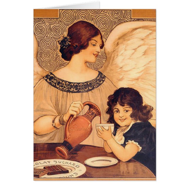Chocolate Angel Fransk Antique Hälsningskort (Framsidan)