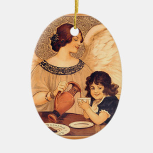 Chocolate Angel Fransk Antique Julgransprydnad Keramik