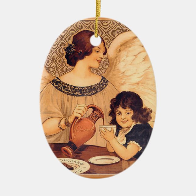Chocolate Angel Fransk Antique Julgransprydnad Keramik (Framsidan)