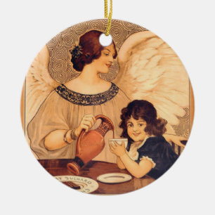 Chocolate Angel Fransk Antique Julgransprydnad Keramik