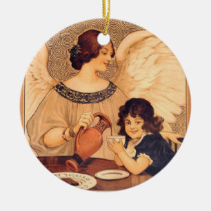 Chocolate Angel Fransk Antique Julgransprydnad Keramik