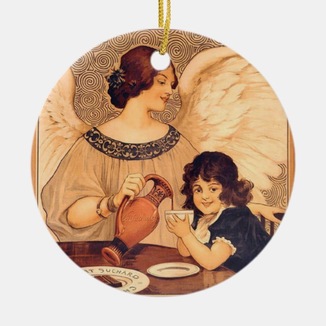 Chocolate Angel Fransk Antique Julgransprydnad Keramik (Framsidan)
