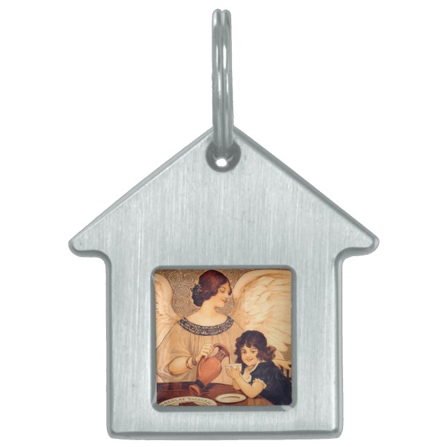 Chocolate Angel Fransk Antique Namnbricka Husdjur (Framsidan)