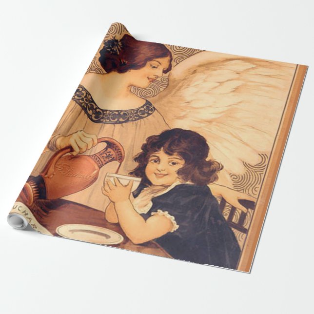 Chocolate Angel Fransk Antique Presentpapper (Utrullad)