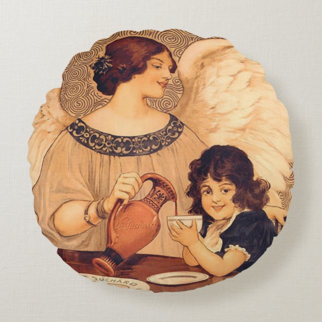 Chocolate Angel Fransk Antique Rund Kudde (Framsidan)