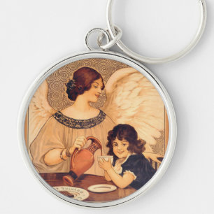 Chocolate Angel Fransk Antique Rund Silverfärgad Nyckelring