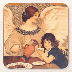Chocolate Angel Fransk Antique Underlägg Papper Kvadrat