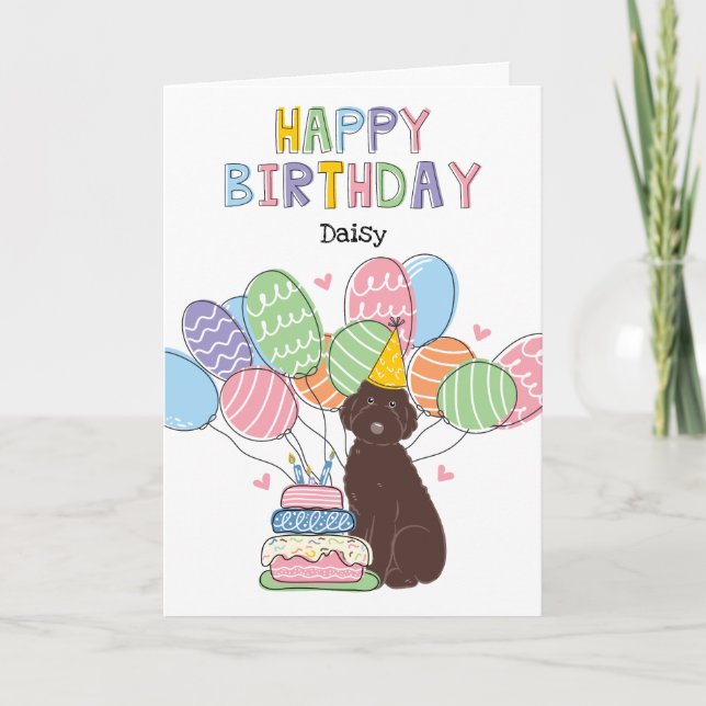 Chocolate Aussiedoodle Hund Grattis på födelsedage Kort (Framsida)