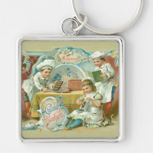 Chocolate Bakers Antique Fyrkantig Silverfärgad Nyckelring