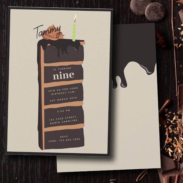 Chocolate Birthday Cake Födelsedagsfest Inbjudningar (Chocolate Birthday Cake Birthday Party Invitation)