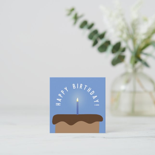 Chocolate Birthday Cake Lit Candle Cornblomma Blue Anteckningskort (Stående Fram)