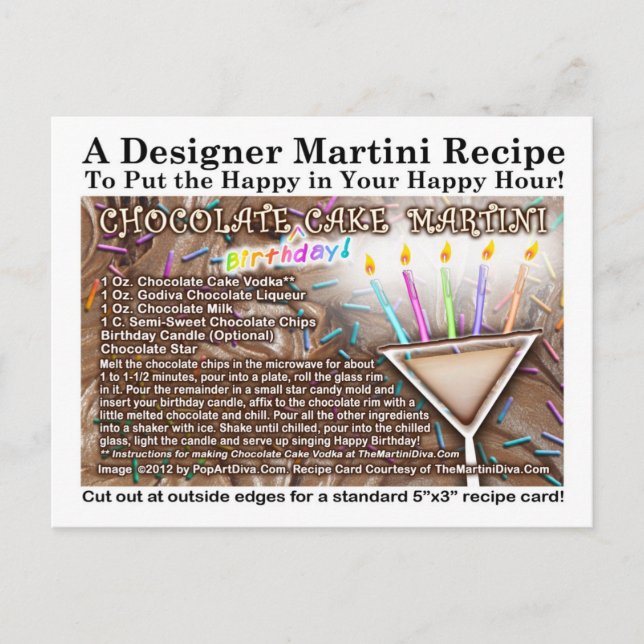 Chocolate Birthday Cake Martini Recipe Postcard Vykort (Framsida)