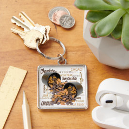 Chocolate Bits and Almonds Close Fotograph Fyrkantig Silverfärgad Nyckelring