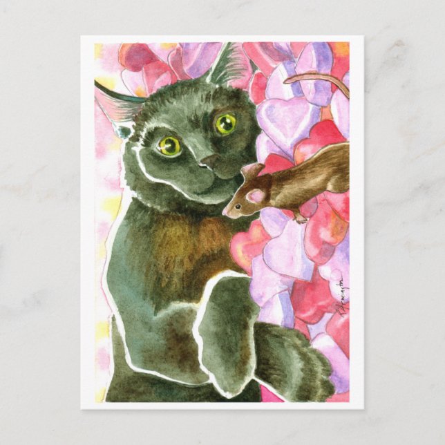 Chocolate Black Cat, Valentine Hearts Helg Vykort (Framsida)