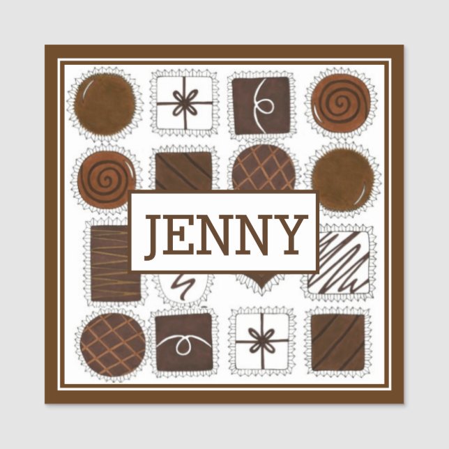 Chocolate Bon Candies Chocolatier Candy Shop Namnbricka (Framsida)