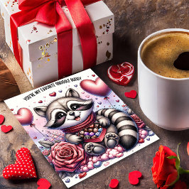 Chocolate Box Snuggle Raccoon Valentiness Card Julkort
