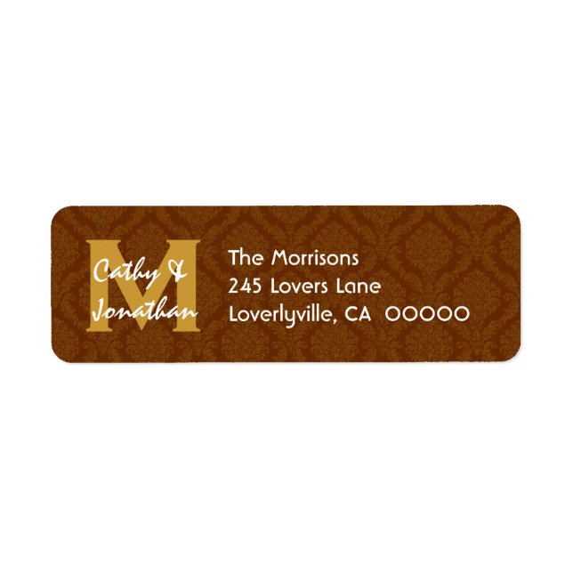Chocolate Bröllop Monogram Address Label V14 Returadress Etikett (Framsidan)