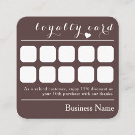 CHOCOLATE BROWN 10 SLÅ AFFÄRSLOYALTY CARD FYRKANTIGT VISITKORT