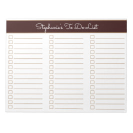 Chocolate Brown 8.5x11 Three Column Checklist Anteckningsblock