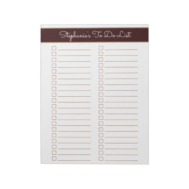 Chocolate Brown 8.5x11 Two Column Checklist Anteckningsblock (Roterad)