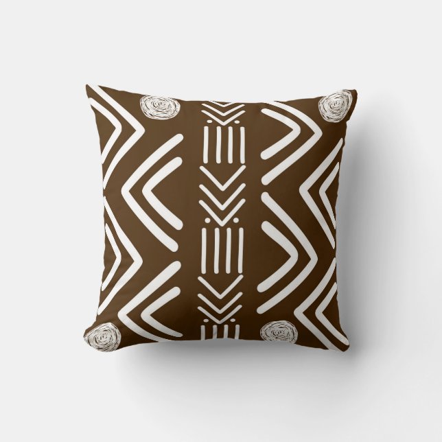 Chocolate Brown African Bogolan Tribal Design Kudde (Framsida)