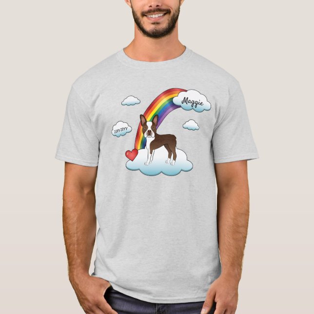 Chocolate Brown Boston Terrier Rainbow Memorial T Shirt (Framsida)