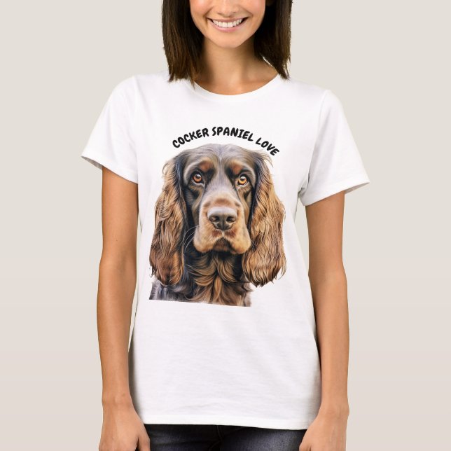 CHOCOLATE BROWN COCKER SPANIEL HUND ANSIKTE T SHIRT (Framsida)