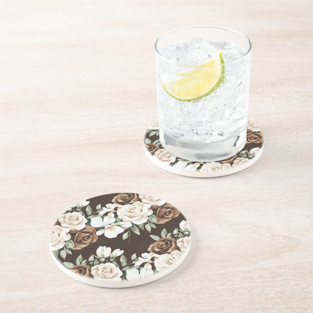 Chocolate Brown Cream Flowers Underlägg (Sidan)