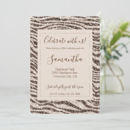 Chocolate Brown Cream Zebra Glitter Inbjudningar