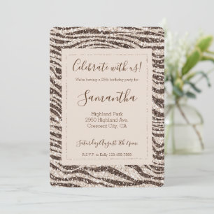 Chocolate Brown Cream Zebra Glitter Inbjudningar
